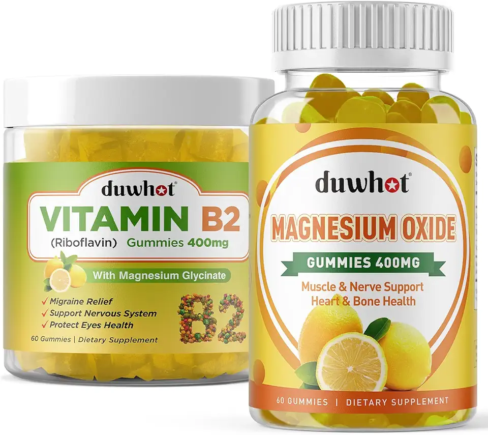 Migraine Relief - Vitamin B2 Gummies (Riboflavin) 400mg & Magnesium Oxide Gummies 400mg, Headache Relief & Nervous System Support