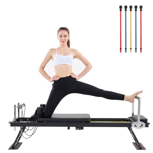 Pilates Reformer Machine Home Indoor Workout Machine，Foldable Pilates Reformer Equipment for Home Gym Cardio Fitness -Up to 250 lbs Weight