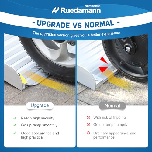 Ruedamann Aluminum Folding Threshold Ramp, 600 Pound Capacity, Anti-Skid Pad, Webbing Handle, Anti-Collision Mute Pad for Wheelchairs, Steps, Stairs
