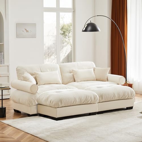 130" Modular Sectional Sofa,Velvet Upholstered Couches for Living Room,3 Seater Green Sofa Couch with Movable Ottoman