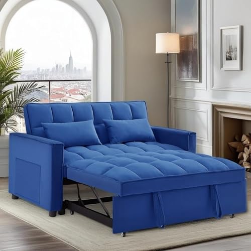 3 in 1 Sleeper Sofa Bed, Futon Sofa Bed for Living Room with Side Pocket, Black Sleepers Sofa Couch with Pullout Bed