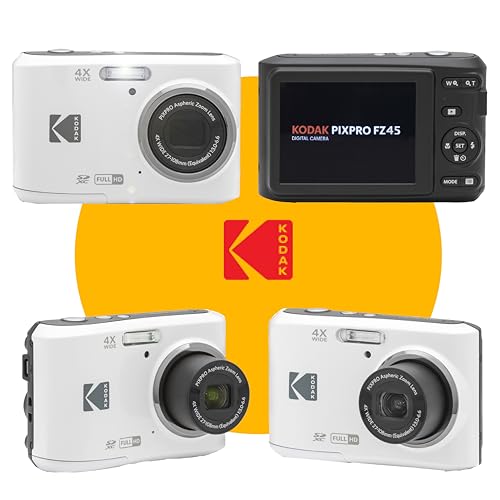 KODAK PIXPRO FZ45 16MP Digital Camera with 4X Optical Zoom 27mm Wide Angle and 2.7" LCD Screen Bundle with 32GB SD Memory Card, AA Batteries (4 Pack)