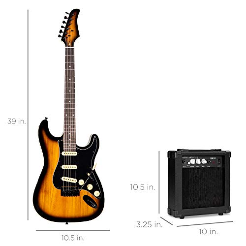 Best Choice Products 39in Full Size Beginner Electric Guitar Starter Kit w/Case, Strap, 10W Amp, Strings, Pick, Tremolo Bar - Sunburst
