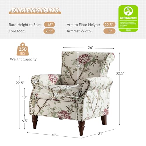 HULALA HOME Modern Wingback Accent Chair with Wood Legs & Removable Cushion, Comfy Upholstered Armchair with Nailhead Trim