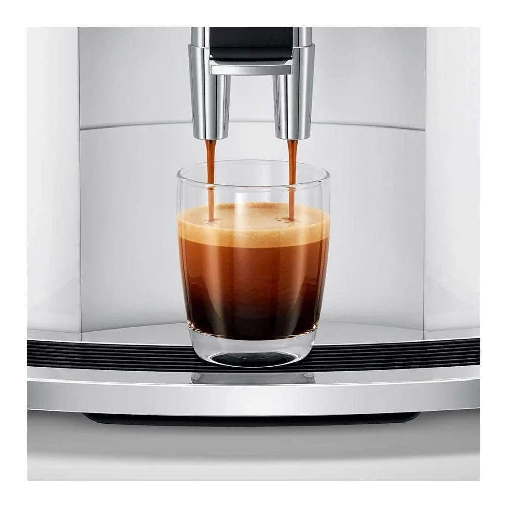 Jura E8 Automatic Espresso Machine (Piano White) with Glass Milk Container