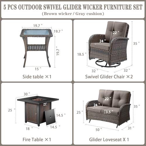 Patio Wicker Chairs Swivel Rocker - Outdoor Swivel Rocking Chairs Set of 2 with Rattan Side Table