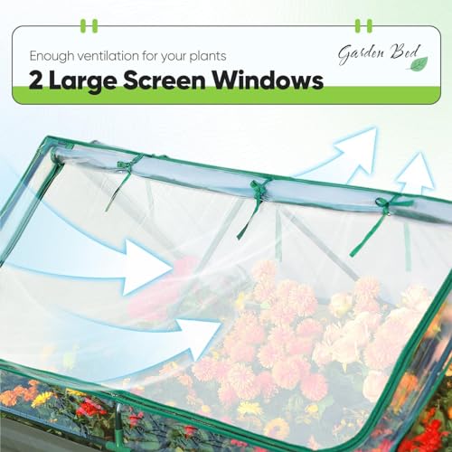 Quictent Raised Garden Bed Galvanized Raised Beds for Gardening Vegetables with Cover 8x4x1 ft Metal Planter Box Outdoor Use (Clear)
