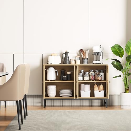 Luoxiao Sideboard Buffet Cabinet with Storage 47" Modern Storage Cabinets with Glass Doors and Adjustable Shelves Accent Wood Credenza for Living