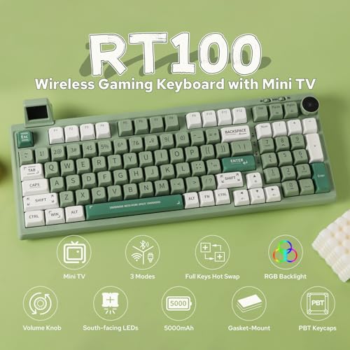 EPOMAKER RT100 97 Keys Gasket BT5.0/2.4G/USB-C Mechanical Keyboard with Customizable Display Screen, Knob, Hot Swappable Socket