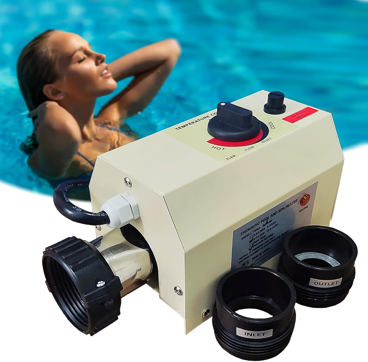 Pool Heater-3KW 220V Upgrade Thermostat Electric Swimming Pool Heater,Digital Touch Display Energy Efficient Pool Water Heater for Spas