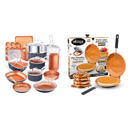 Gotham Steel 20 Pc Pots and Pans Set & Double Sided Pan