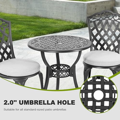 NUU GARDEN 3 Piece Bistro Set Outdoor, All Weather Cast Aluminum Patio Bistro Sets Patio Table and Chairs Set of 2 with Umbrella Hole for Yard