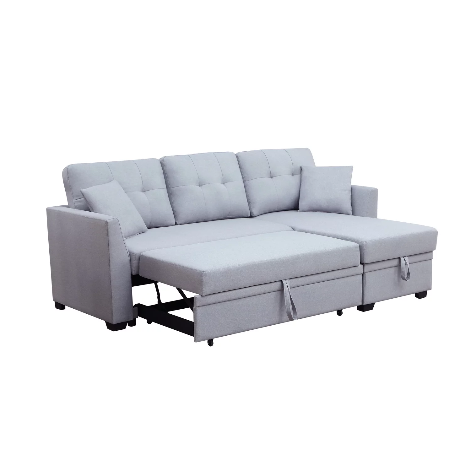 Alexent 3-Seat Modern Fabric Sleeper Sectional Sofa with Storage in Ash