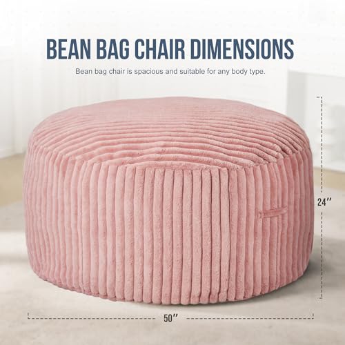 Hobestluk 5ft Bean Bag Chairs for Adults Large Beanbag Chair with Stripe Plush Cover Big Bean Bag Chair for Living Room Bedroom Dorm Office -Black