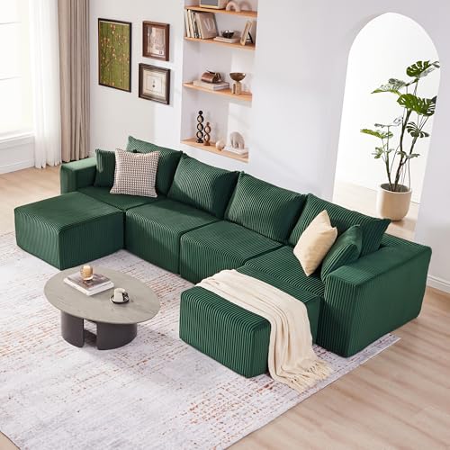 107.4" Cloud Couch Sectional, Modular Sofa with Deep Seat, Plush Corduroy L Shaped Boneless Couch, Convertible Sectional Couches for Living Room