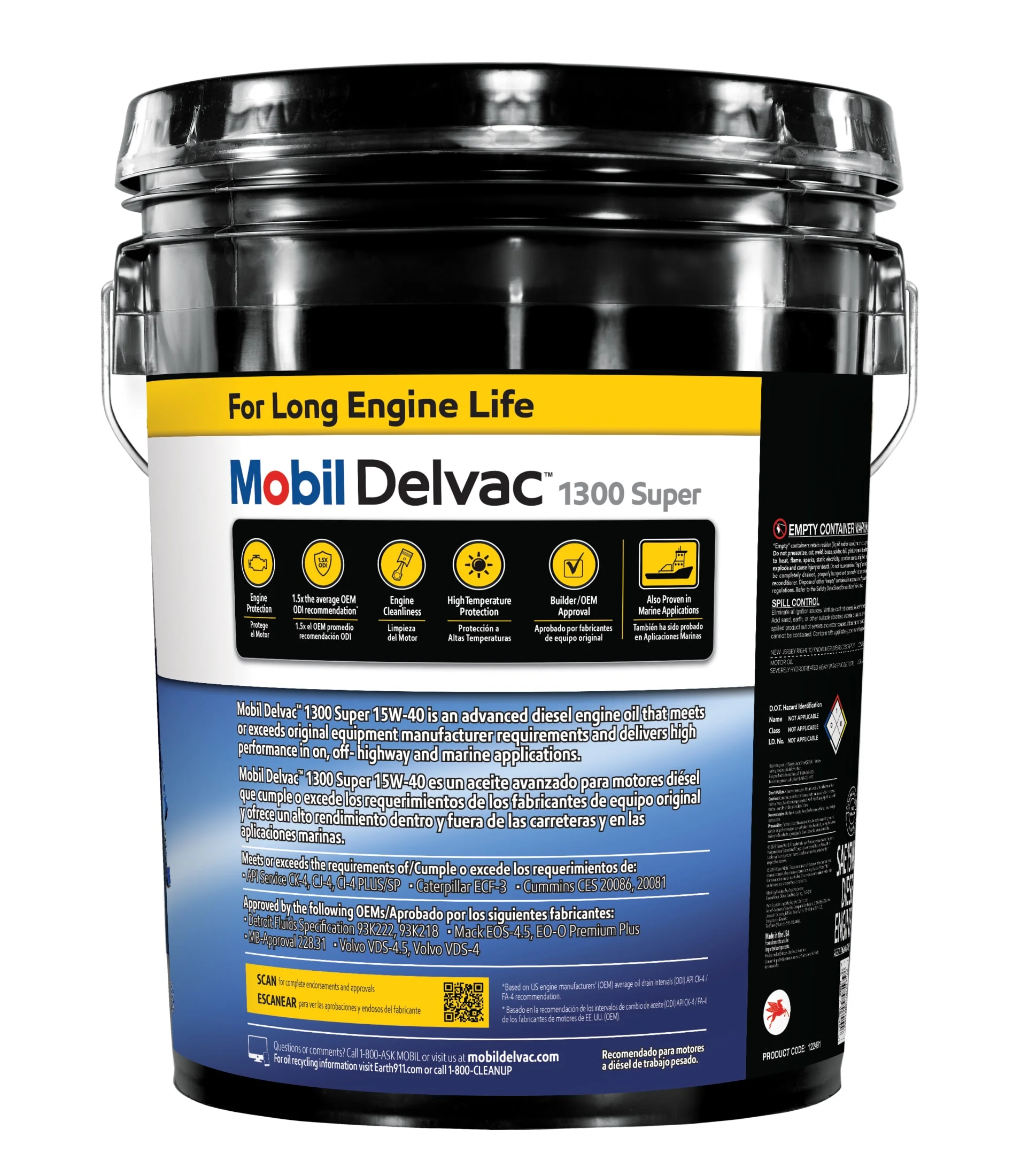 Mobil Delvac 1300 Super Heavy Duty Premium Synthetic Blend Diesel Engine Oil 15W-40, 5 Gallon