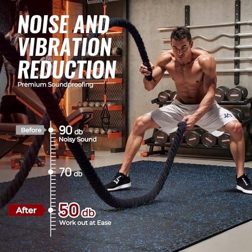 SUPERJARE 0.56'' Thick 24 Pcs 96 Sq Ft Rubber Top Exercise Equipment Mats, High Density EVA Foam Mats with Rubber Top