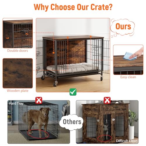 Heavy Duty Metal Dog Crate, Indoor Outdoor Pet Kennel Cage with Shelves, Storage Cabinet, Modern Decorative Dog Cage Furniture
