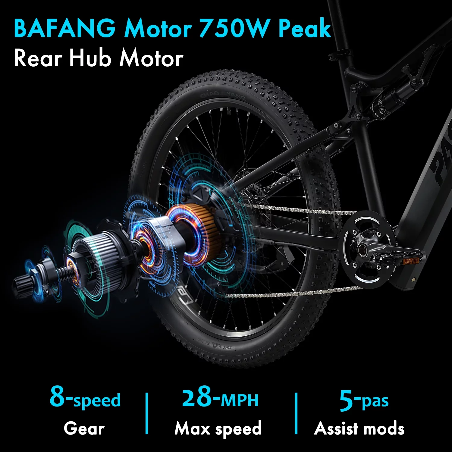 Paselec 750W Peak 27.5" Electric Mountain Bicycle Snow Ebike, 3.0" Fat Tire Electric Bike with 48V 17.5Ah Li-Ion Battery