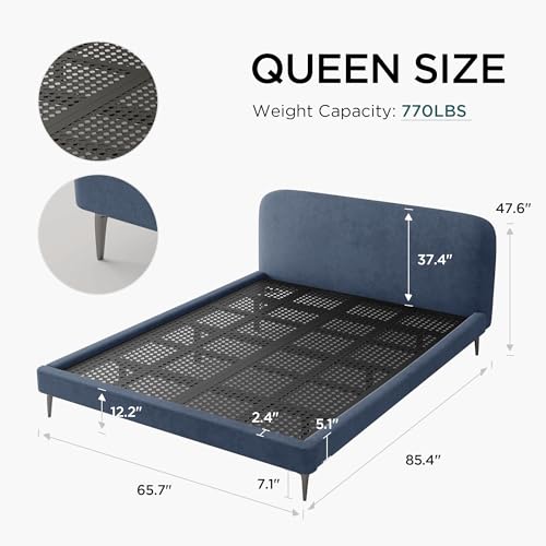 Acanva Modern Minimalist Upholstered Platform Bed Frame with Headboard, Mattress Foundation Base with Metal Slats Support, No Box Spring Needed