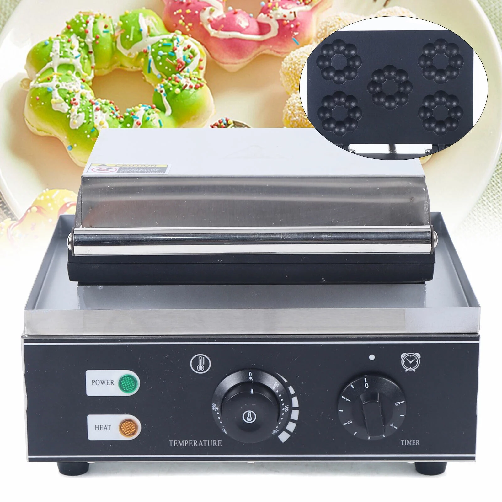 Mkyiongou Commercial Electric Mini Donut Making Machine Nonstick Waffle Baker Maker 1500W