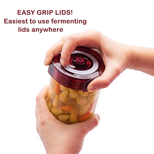 Mason Jar Fermentation Kit - Food Grade Fermenting Lids for Wide Mouth Mason Jars, includes Easy Grip Fermenter Lids 4-Pack, Weights and Pump
