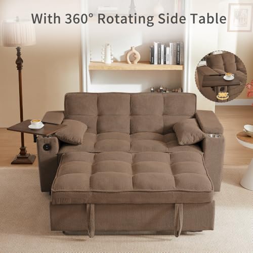 68.11" Corduroy Sleeper Chair Bed with USB Port, Cup Holders & Side Storage Pockets – 3-in-1 Foldable Sofa Bed for Guest Room, Living Room – White