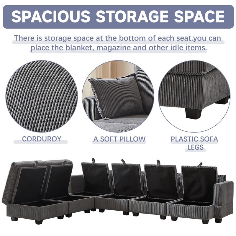 U Shaped Modular Sectional Sofa Couch, Corner Sofa with 4pcs Waist Pillows, Chaise Lounge, Terrycloth Fabric Sofa