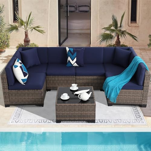 KIGOTY Patio Furniture Set 7 Pieces Conversation Sets, Outdoor Sectional Sofa