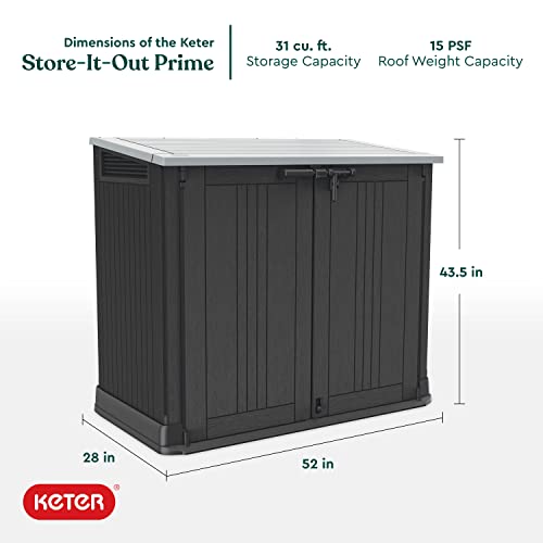 Keter Store-It-Out Prime 4.3 x 3.7 ft. Outdoor Resin Storage Shed with Easy Lift Hinges, Perfect for Yard Tools, Pool Floats and Garden Accessories