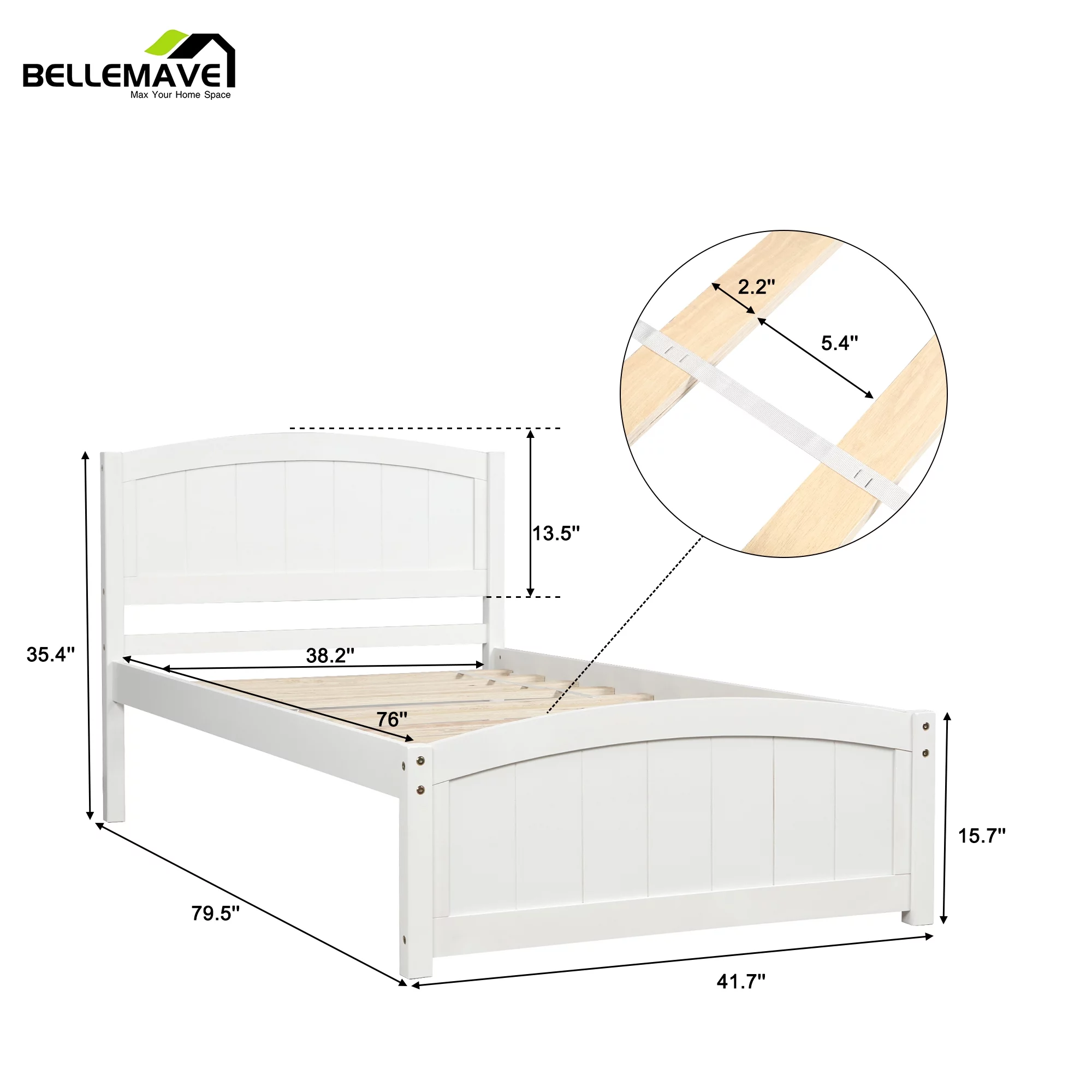 Bellemave Twin Wood Kids Platform Bed for Boys and Girls, White