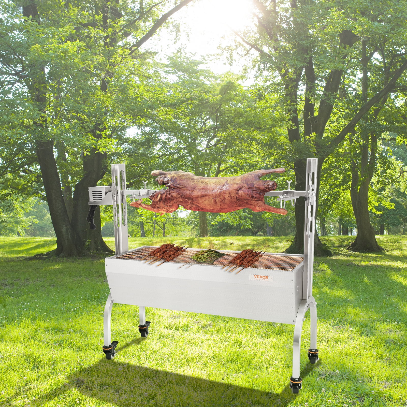 BENTISM Roaster Spit Rotisserie BBQ Grill Whole Pig Lamb Chicken Roaster 50W 90lbs