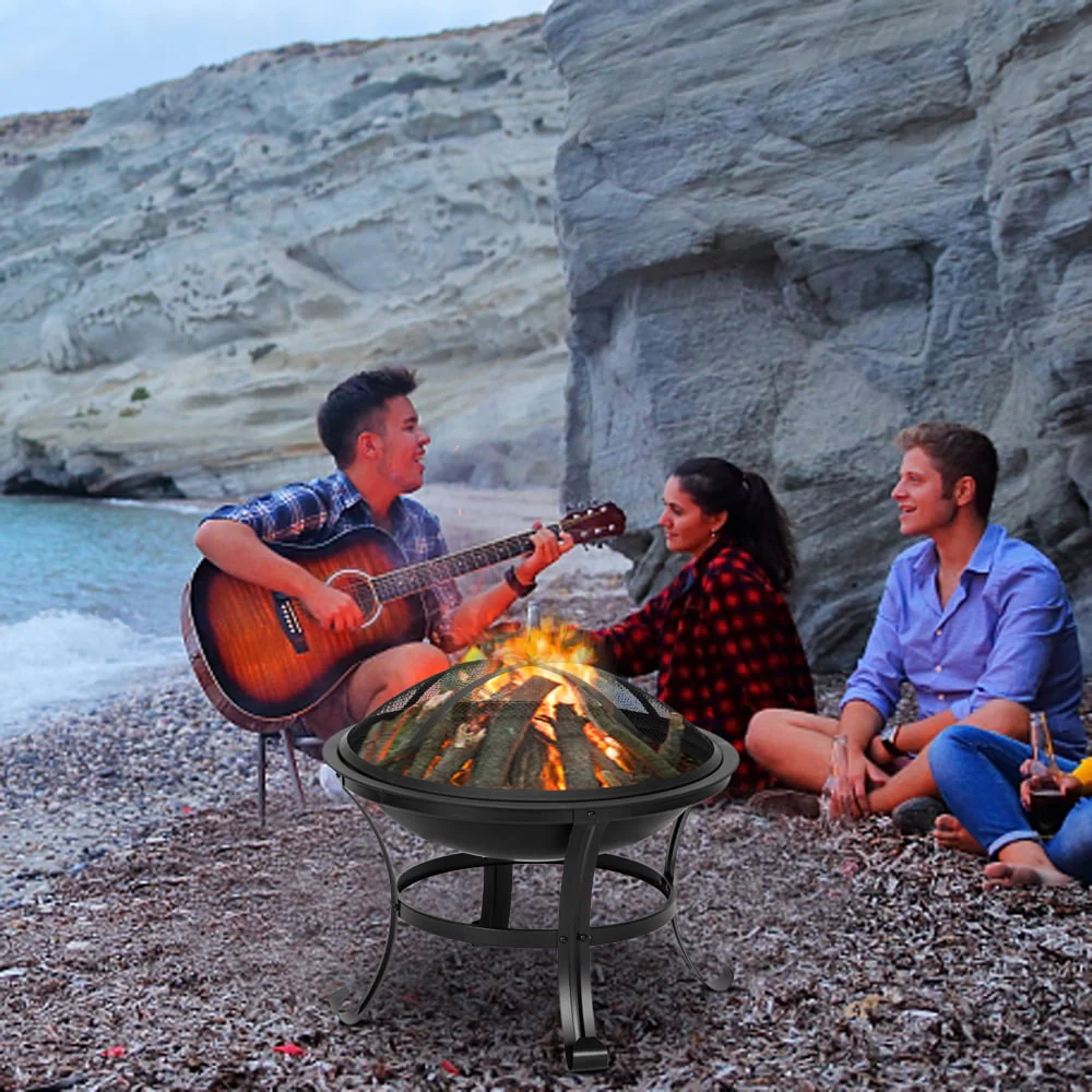 UBesGoo 32 Wood Burning Firepit Garden Square Fire Pit Stove Fire Bowl Patio Firepits Outdoor Black