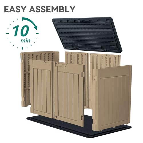 YITAHOME Outdoor Horizontal Storage Sheds w/o Shelf, Weather Resistant Resin Tool Shed, Multi-Opening Door for Storage of Bike, Trash Cans