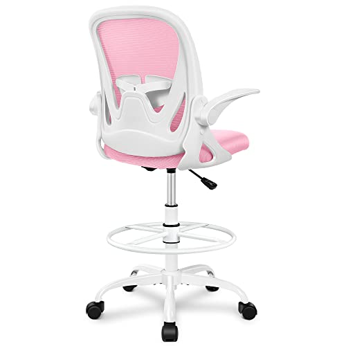 Primy Drafting Chair Tall Office Chair with Flip-up Armrests Executive Ergonomic Computer Standing Desk Chair with Lumbar Support and Adjustable