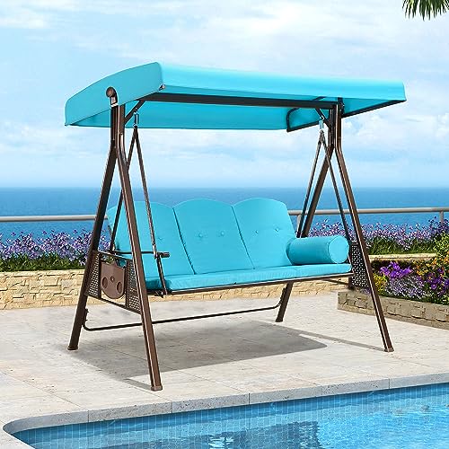 PURPLE LEAF 3-Seat Deluxe Outdoor Patio Porch Swing with Weather Resistant Steel Frame, Adjustable Tilt Canopy, Cushions and Pillow Included, Beige