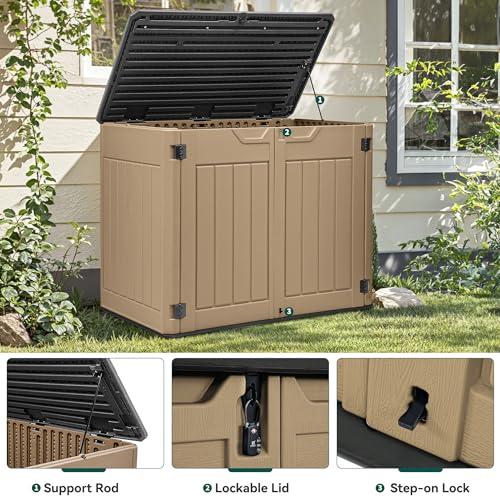YITAHOME Outdoor Horizontal Storage Sheds w/o Shelf, Weather Resistant Resin Tool Shed, Multi-Opening Door for Storage of Bike, Trash Cans
