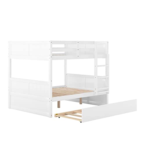 SOFTSEA Twin Over Full Bunk Bed with Slide, Solid Wood Bunk Beds with Stairs for Kids