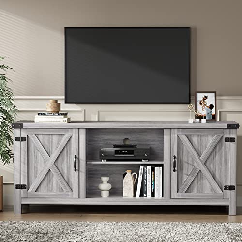 YESHOMY Modern Farmhouse TV Stand with Two Barn Doors and Storage Cabinets for Televisions up to 65+ Inch, Entertainment Center Console Table
