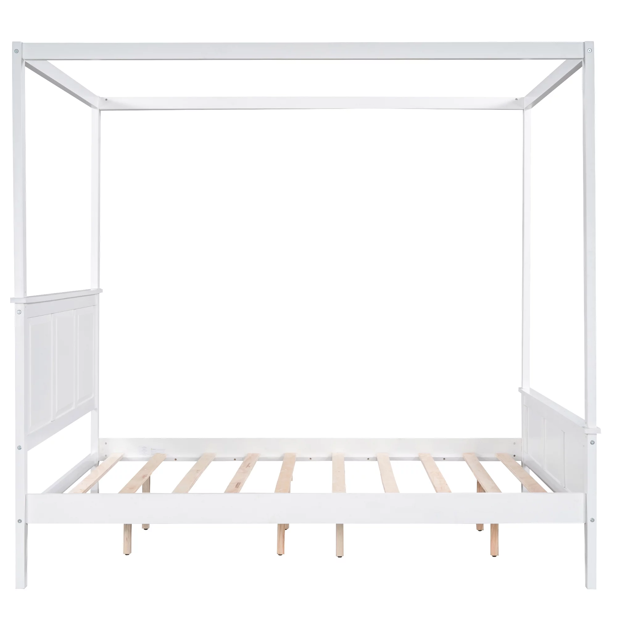 Euroco Wood Queen Size Canopy Platform Bed with Four Support Legs for Kids Teens Adults, White