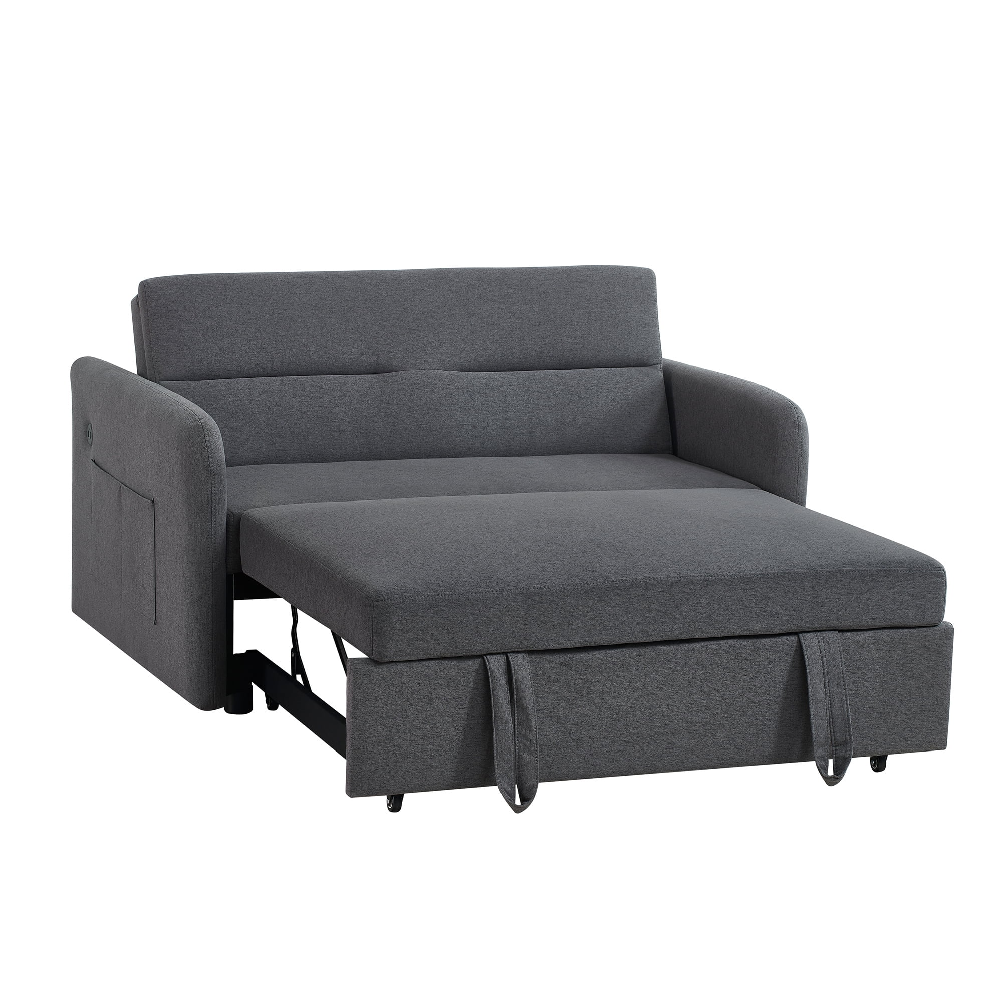 Gexpusm Convertible Sofa Bed with Pull Out Sofa Bed, 55" Loveseat Sleeper Sofa Couch with USB Port and 2 Side Pockets, Gray