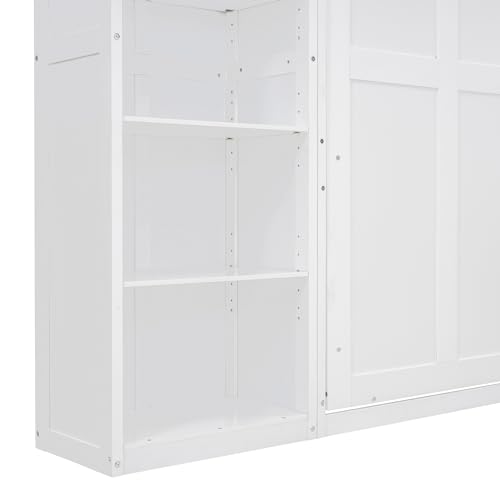 Ball & Cast Queen Size Murphy Bed,Murphy Bed Cabinet W/ 2 Five-Layer Cabinet,Hideaway Wall Bed W/LED Lights,Wood Hidden Bed Frame for Guest Room