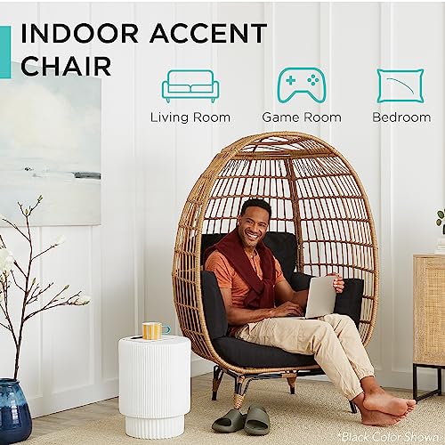 Best Choice Products Wicker Egg Chair, Oversized Indoor Outdoor Lounger for Patio, Backyard, Living Room w/ 4 Cushions, Steel Frame, 440lb Capacity