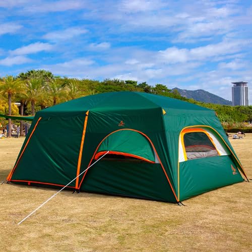 KTT Extra Large Tent 10-12-14 Person(Style-B),Family Cabin Tents,2 Rooms,3 Doors and 3 Windows with Mesh,Straight Wall,Waterproof,Double Layer