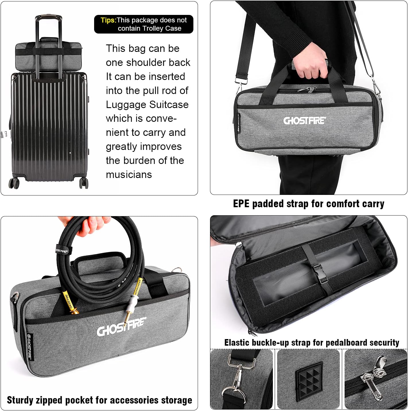 Ghost Fire Guitar Pedal Board Aluminum Alloy Effect Pedalboard with Carry Bag,V series (V-BABY MAX（Deluxe Edition）)