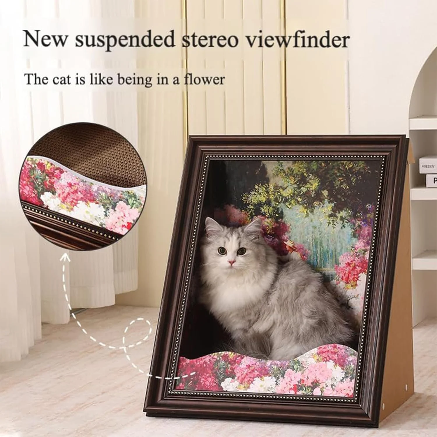 Mona Lisa Cat Scratcher Bed, Cat Living in Famous Painting, Art 4D Oil with Arm Front Panel