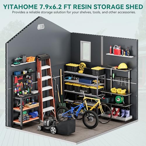 YITAHOME 8x6.2FT Outdoor Storage Shed w/o Floor, All-Weather Plastic Shed with Lockable Doors, Window & Vents, Plastic Tool Shed for Backyard, Patio