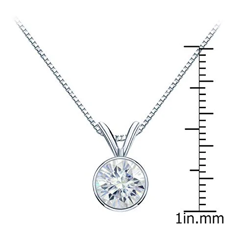 Platinum Round Bezel-set Solitaire Moissanite Pendant Necklace (1 3/4ct TGW, 8mm, O.White) 16 to 18-inch by Diamond Wish
