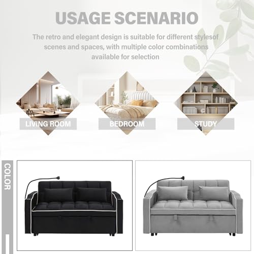 WIIS' IDEA Convertible Sofa Bed,3 in 1 Velvet Sleeper Sofa Pull-Out Bed