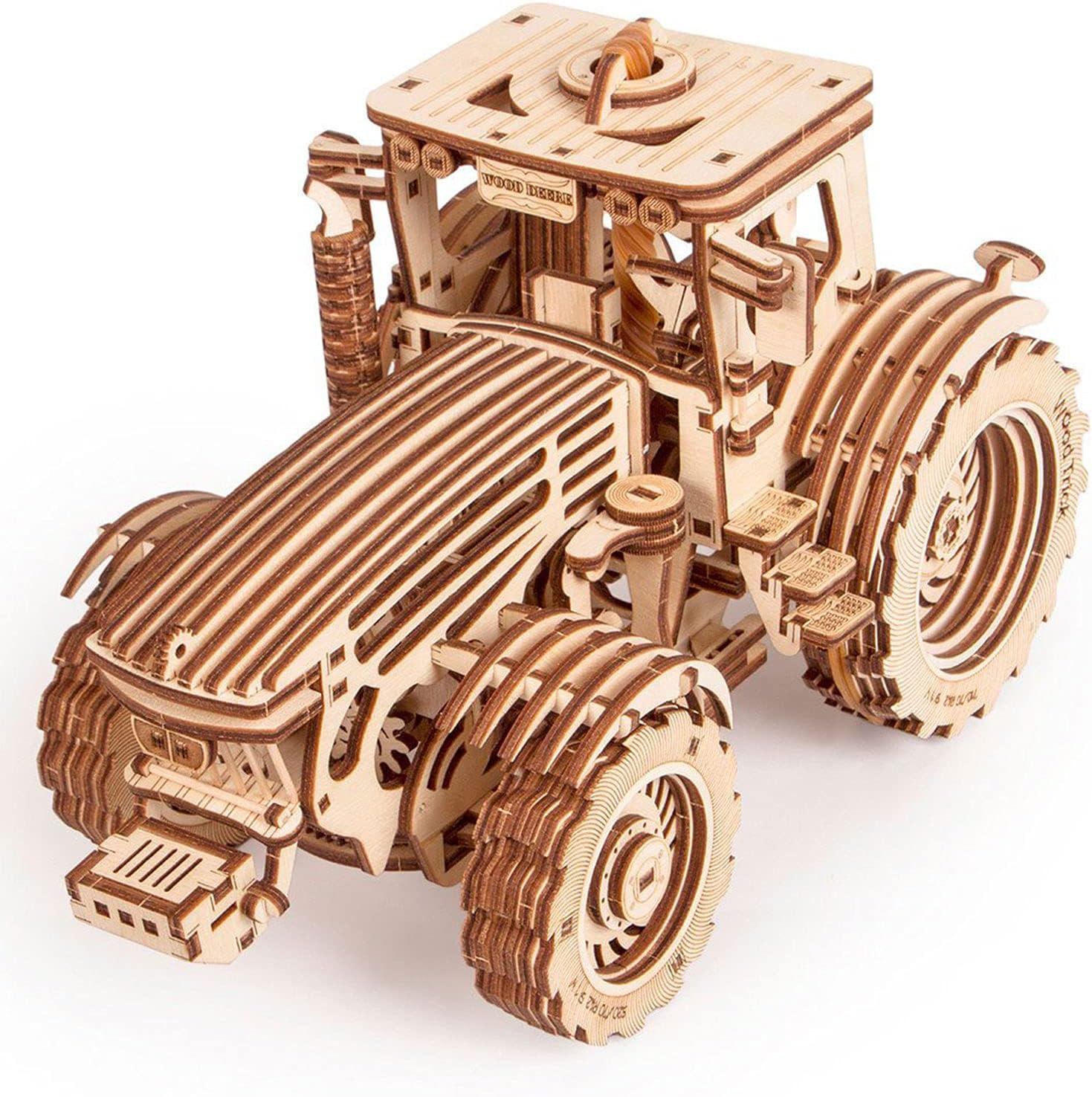 Wood Trick Wooden Mechanical Tractor Model Kit to Build for Adults and Kids - 11x7&Prime; - Detailed and Sturdy - Rubber Band Motor - 2 Speeds
